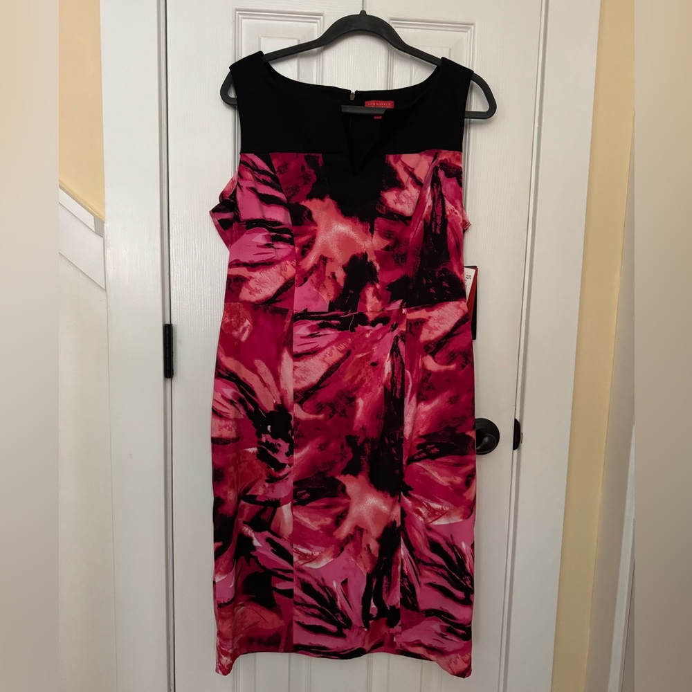 Signature by Sangria Pink & Black Printed Sheath Midi Dress